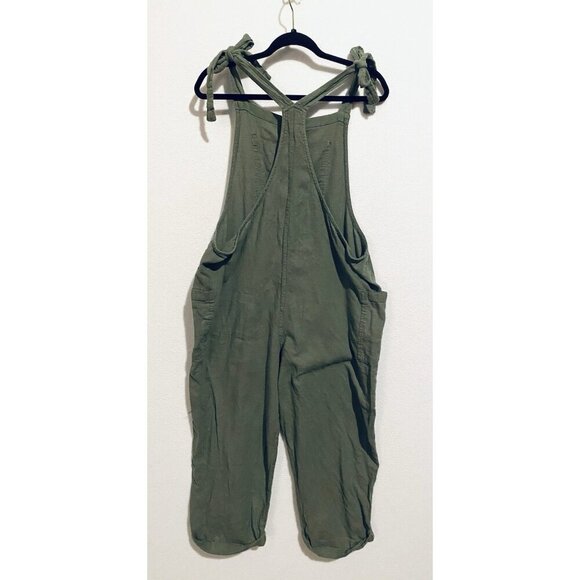 Aerie Overalls Womens XL Green Tie Shoulder Cropped Textured Pockets Festival - Picture 4 of 7